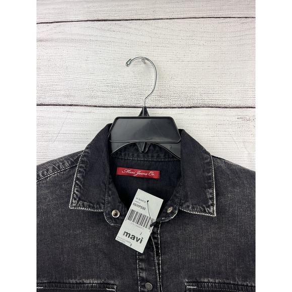 Mavi Denim‎ Shirt Jacket Small Long Sleeve Button Up Pockets Black NEW - Picture 7 of 9